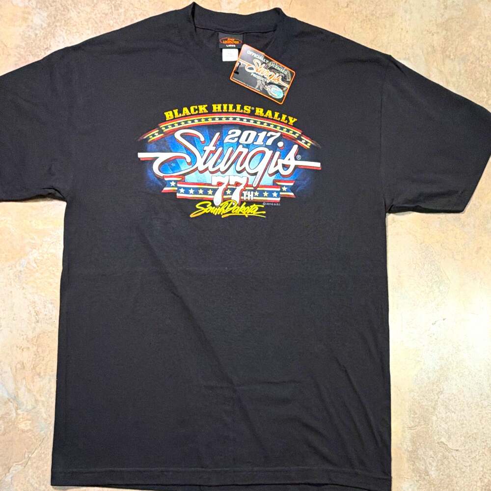Hot Leathers Sturgis Black Hills Rally 2017 Double-Sided Tee Mens L Black